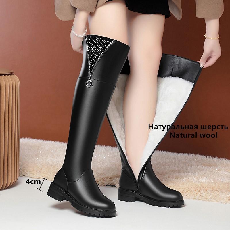 Fashion AIYUQI Women Thigh High Boots New Winter Women Over-the-Knee Boots Genuine Leather Large Size Wool Warm High Heel Women Boots