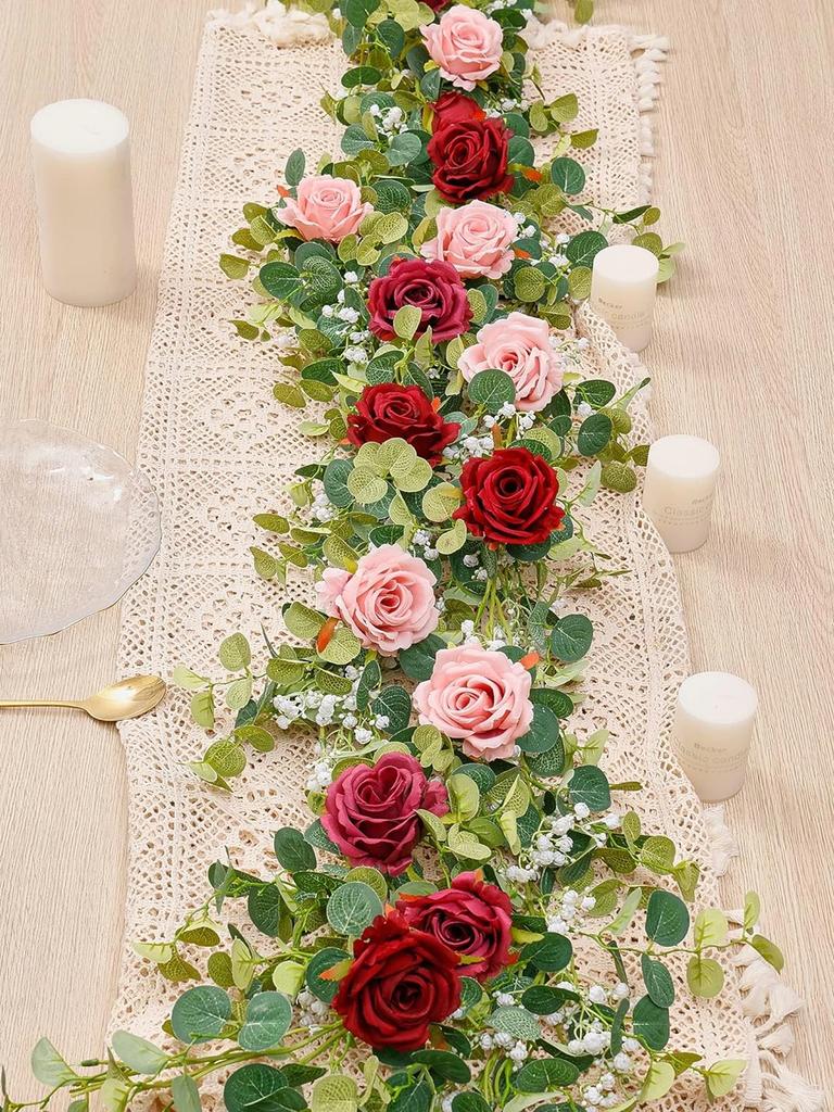 Artificial Flowers Silk Rose Gypsophila Garland Fake Eucalyptus Vine Hanging Plants for Wedding Home Party Craft Decor