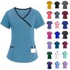 Women's Elastic Quick-Drying V-Neck Pocket Short-Sleeve Caregiver Work Uniform