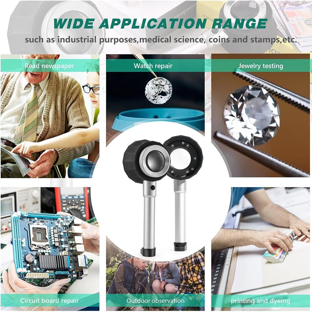 30X Handheld Magnifier with 6 Light, Jeweler Loupes Lighted Magnifying Glass-USB Rechargeable for Seniors Reading Coins Crafts Jewelry Hobbies