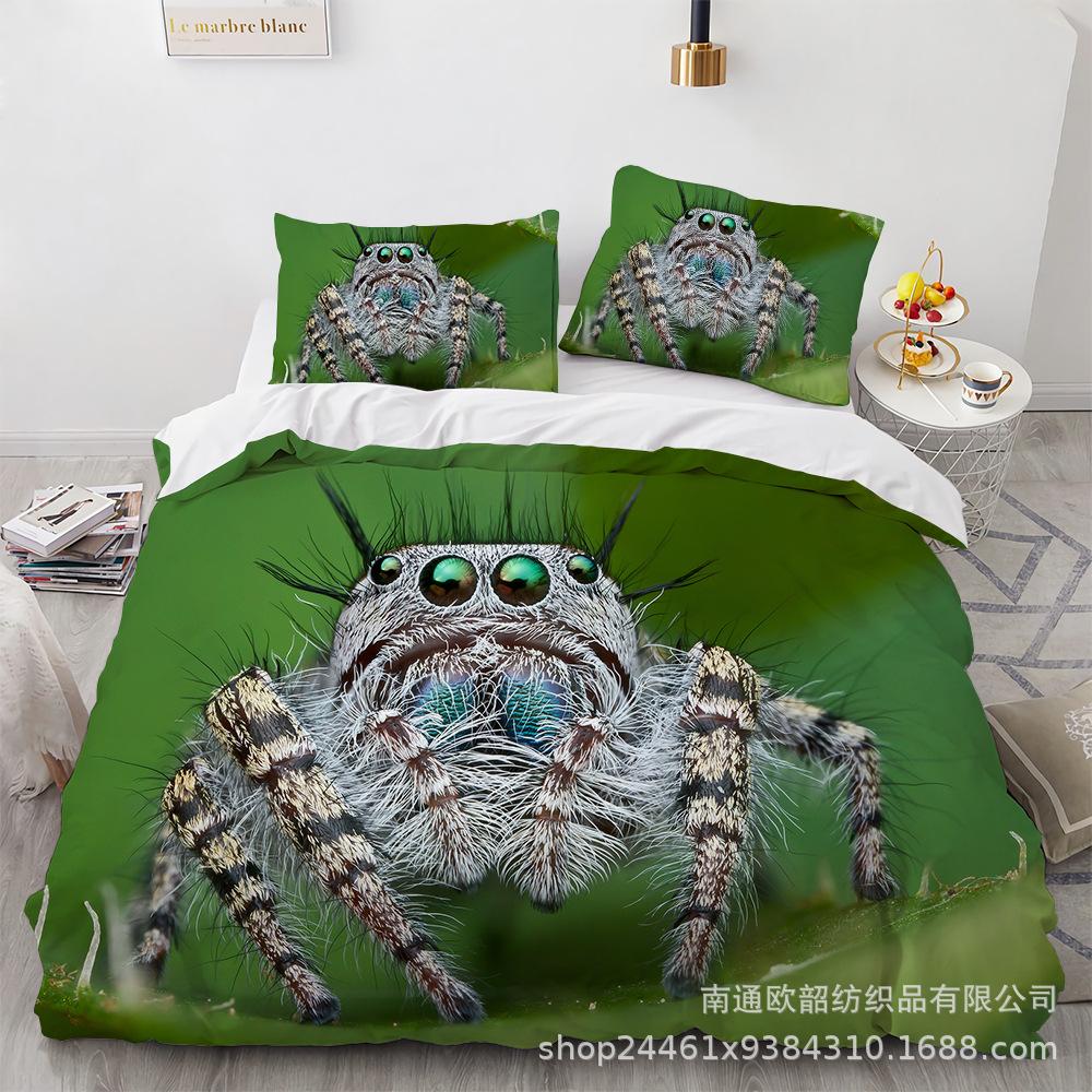 Spider Quilt Set Three-Piece Polyester 90G Abraded 3D Digital Four-Piece Bedding Set