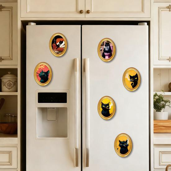 1/3/6Pcs Toast Avocado Cat Refrigerator Magnet with Oval Wooden Frame Kitten Fridge Magnet Home Kitchen Office Decoration Animal Lover Gift