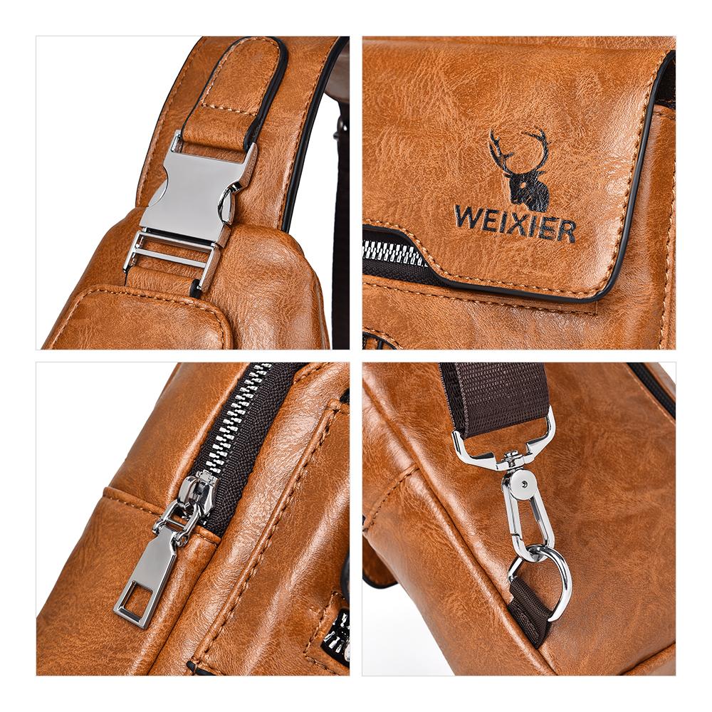 WEIXIER Sling Bag für Damen und Herren, Leder, Crossbody, Schultertasche, Brusttasche, Sling-Rucksack, Reisetasche