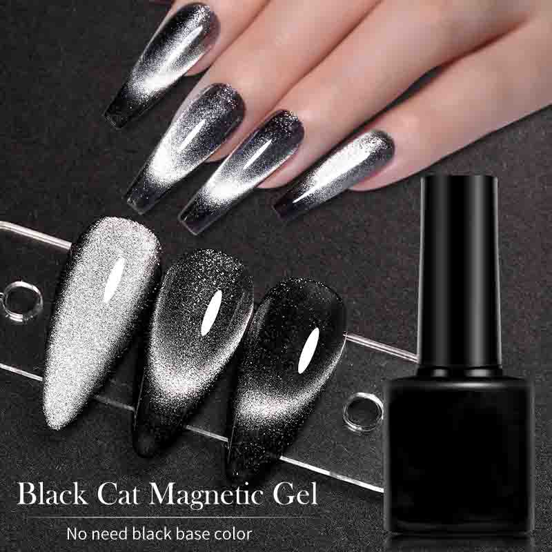 

Черный гель-лак для ногтей «кошачий глаз» с блестками, с мерцающим эффектом, УФ-гель-лак, шиммерная пыль, декор для ногтей своими руками