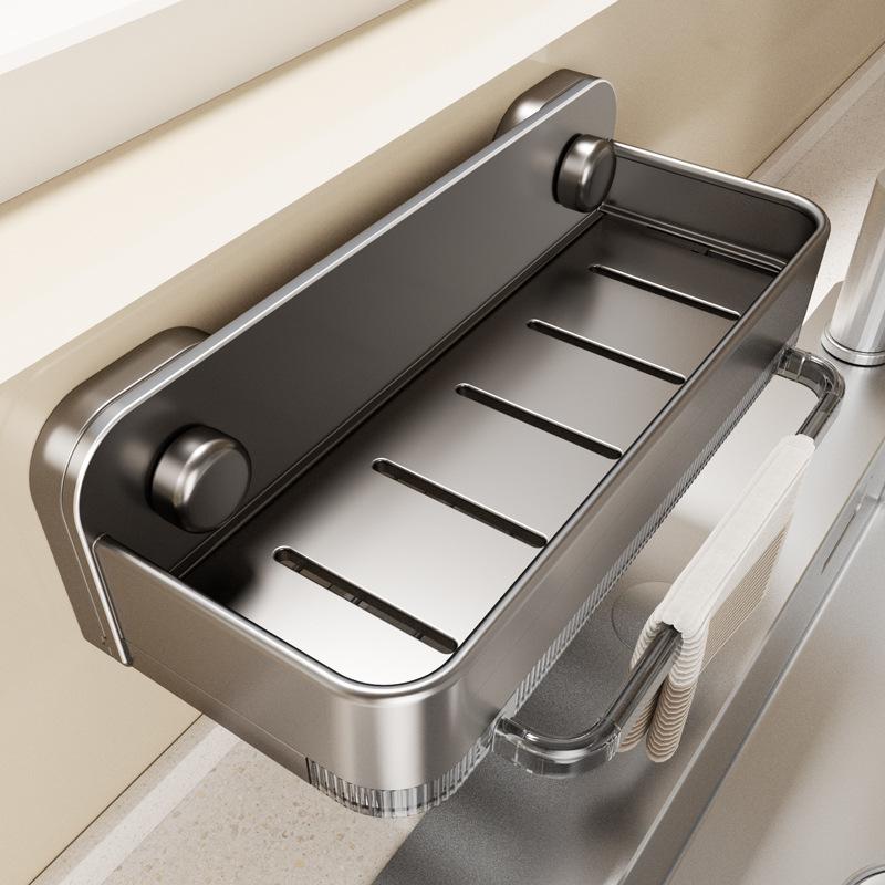 1PC Suction Cup Kitchen Rag Rack, Wall-mounted Multi-functional Sink Drain Rack, Non-punching Faucet Dishwashing Sponge Storage Rack,