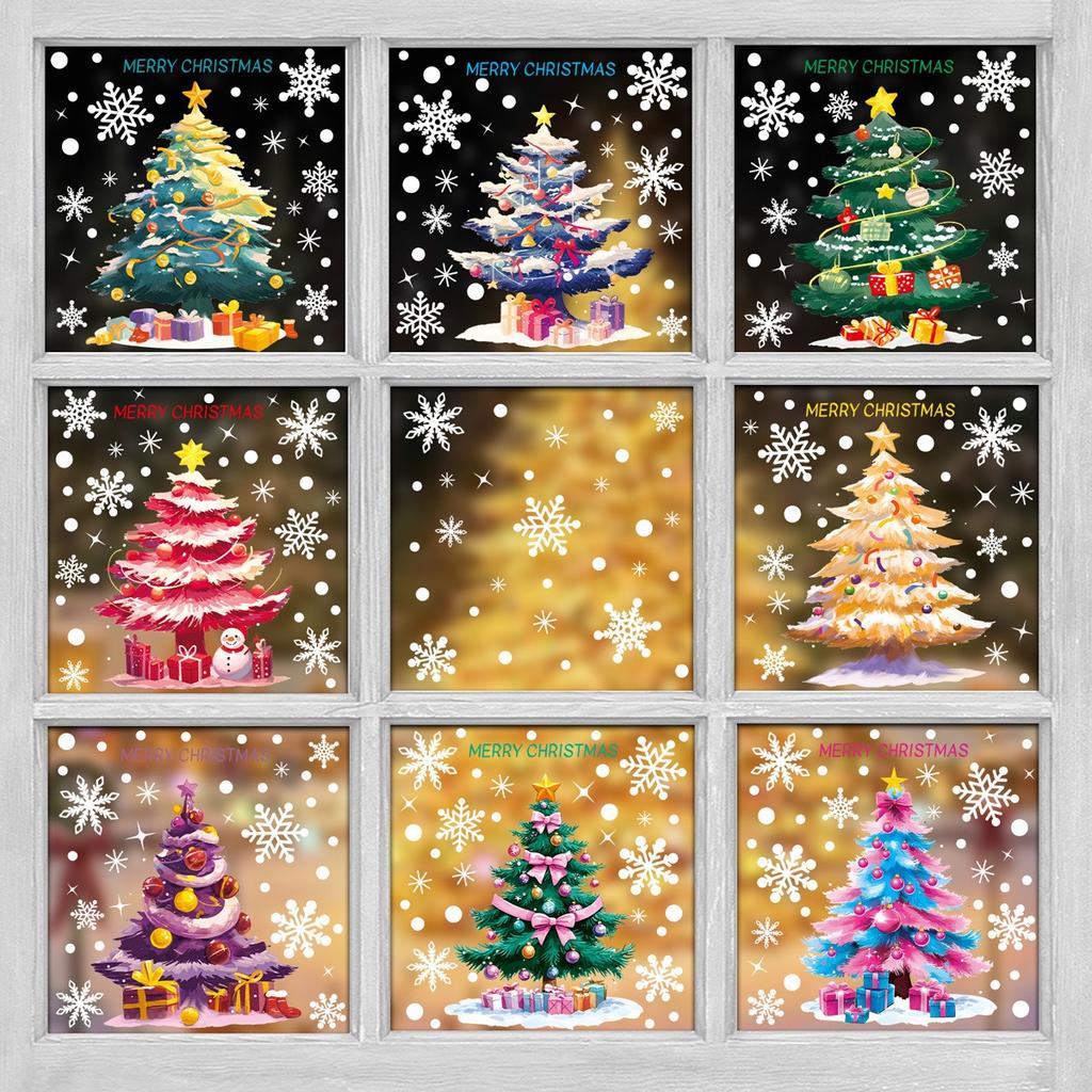 Weihnachtsdekorationen: Weihnachtsbaum Elektrostatische Aufkleber, Schaufensterdekorationen für Einkaufszentren, Schneemänner, Schneeflocken, Glasaufkleber.