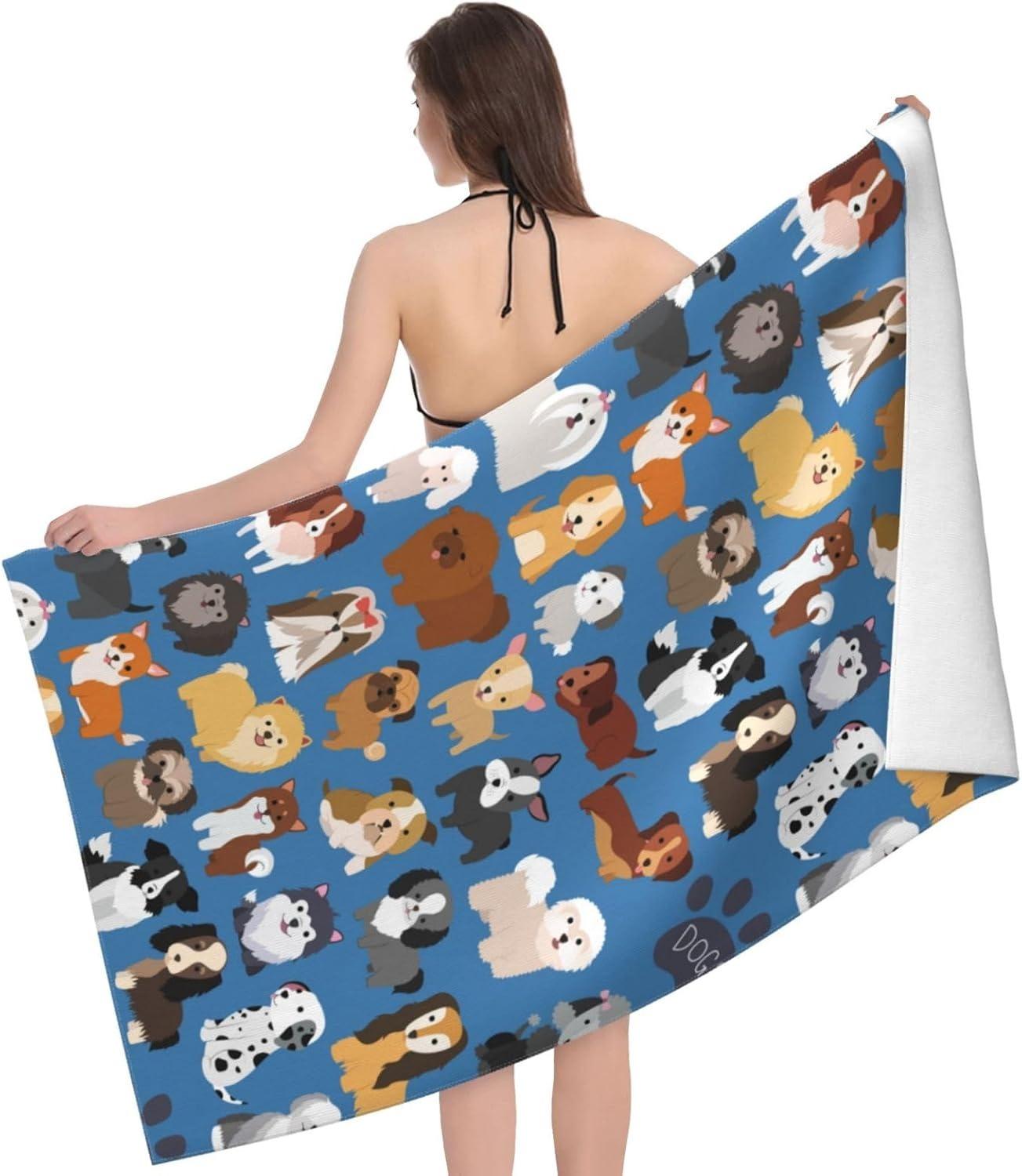 

Cute Dogs pattern Beach Towel for Family stuff friends Gifts Quick-Dry Towel For Bath Yoga Tourism Beach GYM Camping Swimming W30*H60(CM)