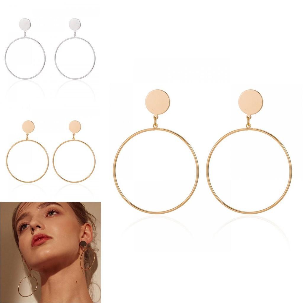 Elegant Oversized Circle Earrings Alloy Metal Chic Minimalist Big Hoops