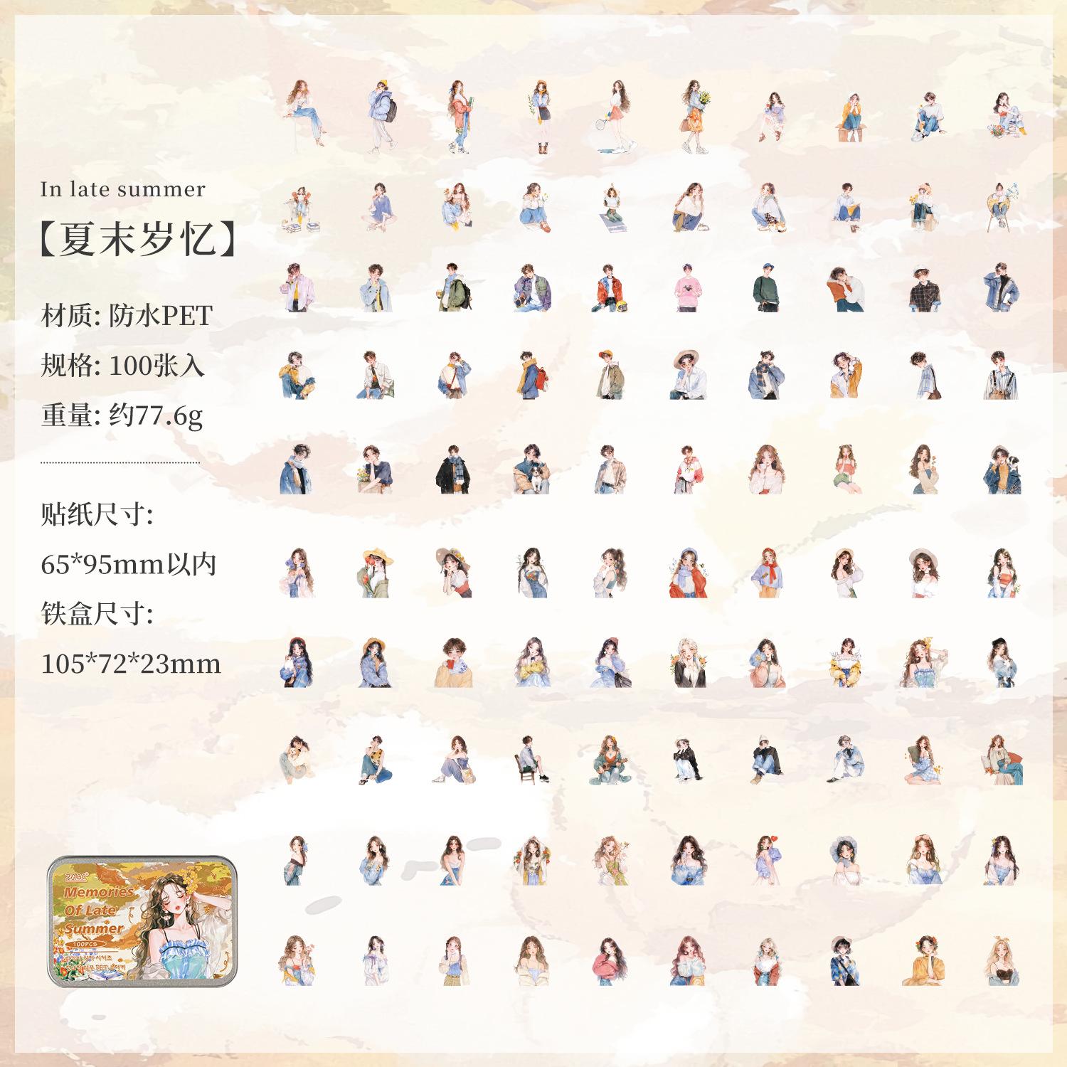 

100-Sheet Cute Cartoon Girl Character Sticker Set in Tin Box, Adorable Designs for Hand Account Decoration & DIY Crafts
