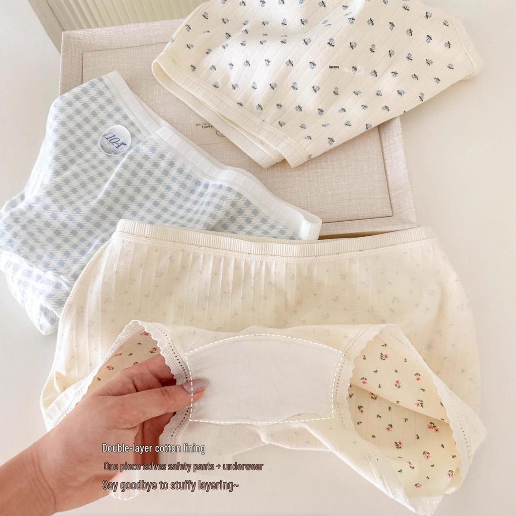 Spring Floral Cotton Women's Antibacterial Low-Rise Underpants with Extended Crotch and Safe Anti-Exposure Design