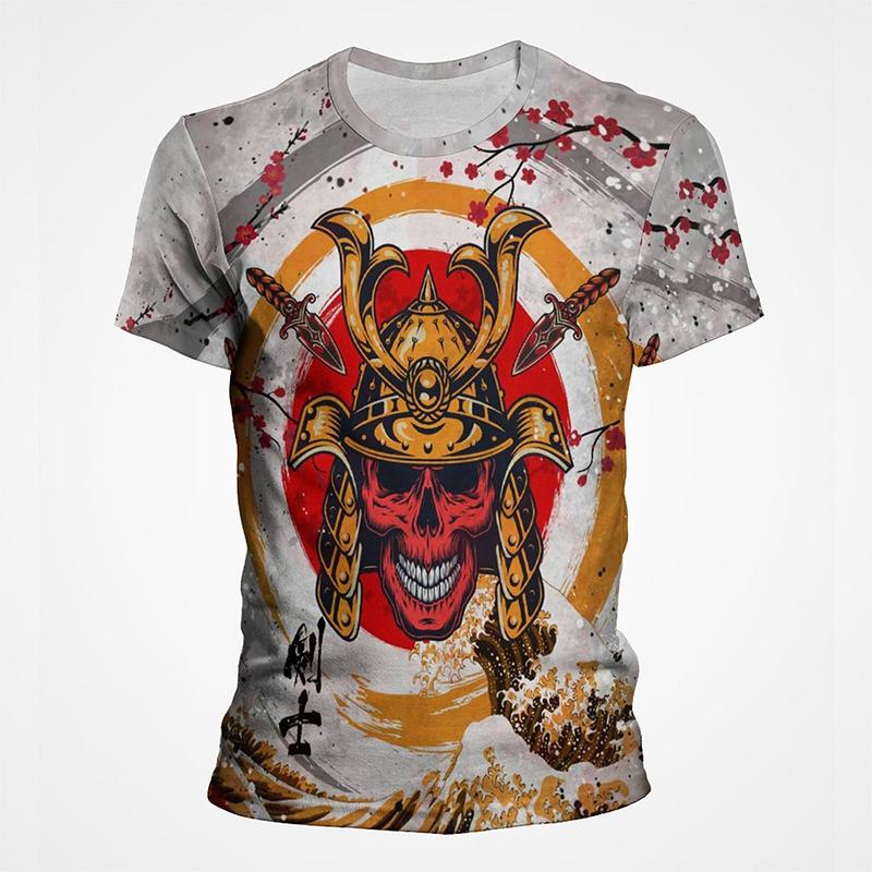 Vintage Samurai Ink Wash Graphic T Shirts For Men Women 3d Printing Short Sleeve Mens Tee Top Streetwear T shirt Tee