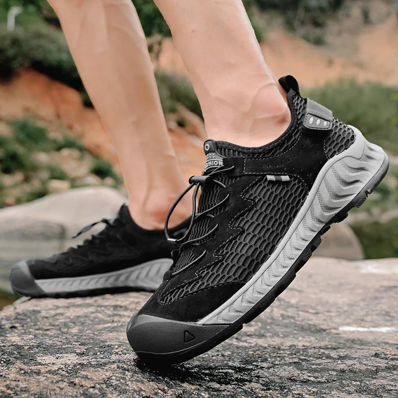 Men's Hiking Shoes, Outdoor Breathable Mesh Casual Sports Shoes 2026 Summer New Wear Resistant Slip in Barefoot Shoes Handmade