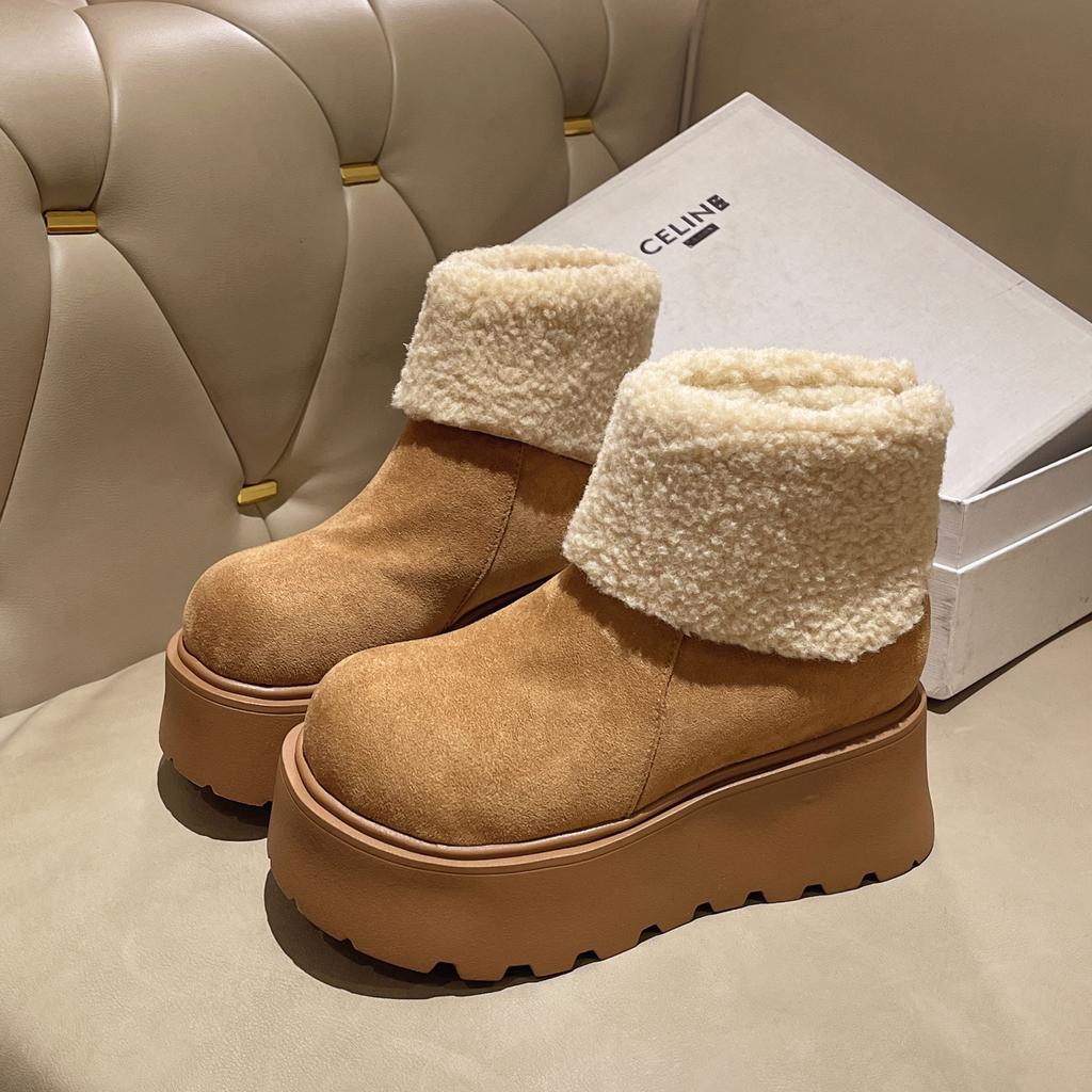 Fashion Winter Chunky Platform Heels Women Snow Boots Keep Warm Height Increase Warm Cartoon Short Booties Shoes Zapatos Mujer