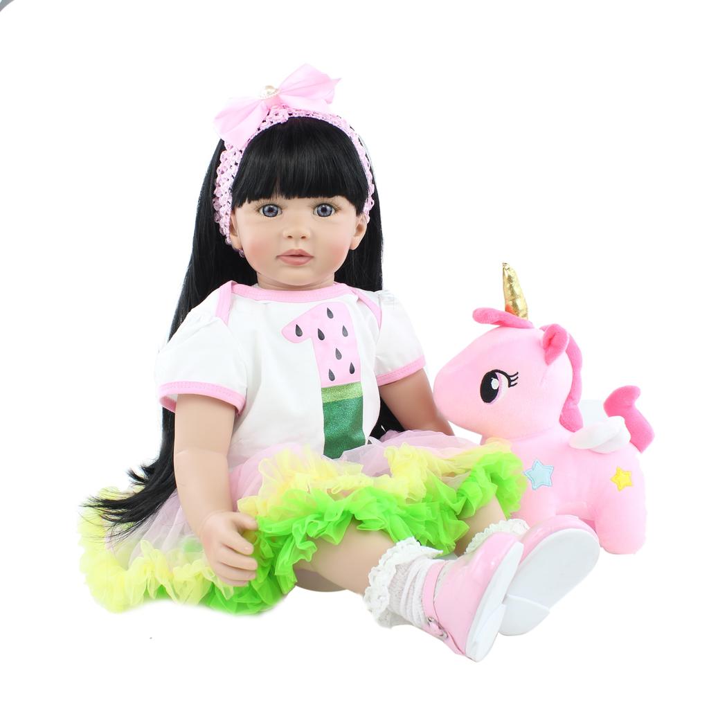 BZDOLL 60 cm Silicone Reborn Bambino Bambola Giocattolo per Ragazza 24 Pollice Vinile Principessa Bambino con Panno Corpo Vivo Bebe Dress Up Kid Regalo di Compleanno