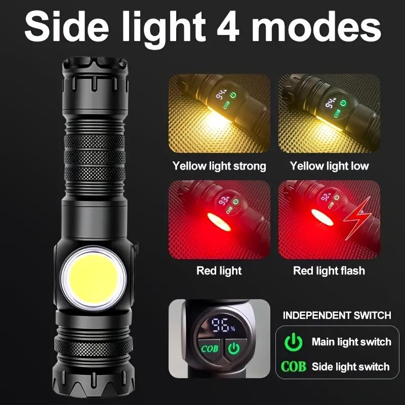 6800mAh LED multifunctional rechargeable flashlight with adjustable focus nine speed COB with red light for outdoor camping, hunting equipment
