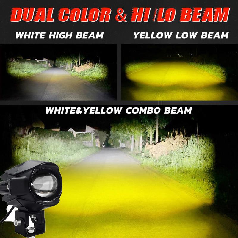 1/2pcs Motorcycle LED Fog Lights Yellow White Spotlight Auxiliary Lamp Universal Headlight Fit for Motorbike, Bicycle, Off-road, 4WD, ATV, SUV, UTV