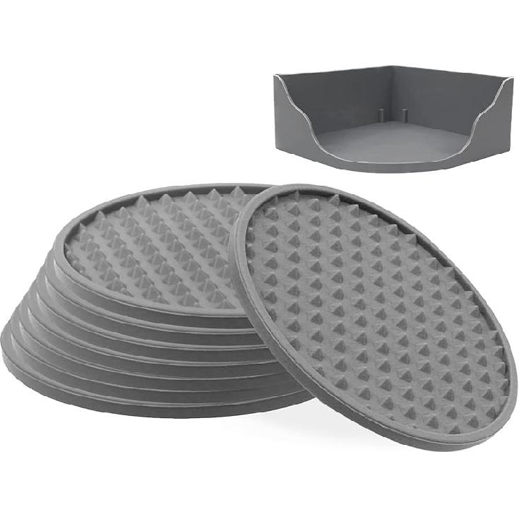 Silicone Black Coasters Set of 8 - Cup Coasters for Coffee Table - Tabletop Protection and Home Decor