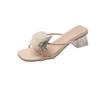Fashion Wearing Slippers Outside Women's Summer New Sweet Flowers Gentle Slip-on Non-slip Transparent Block Heel High Heels