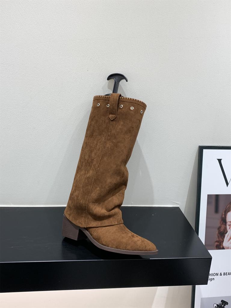 Brown Maillard Suede High Heel Pointed Knight Boots Women's Boots 2025 Fall/Winter Western Skinny Boots