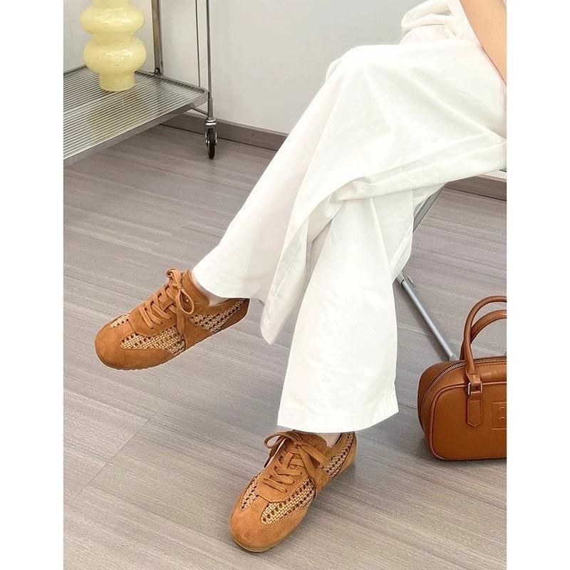 Retro hollow woven flat-bottomed German training shoes 2025 summer new mesh breathable sports and leisure lace-up Forrest Gump shoes