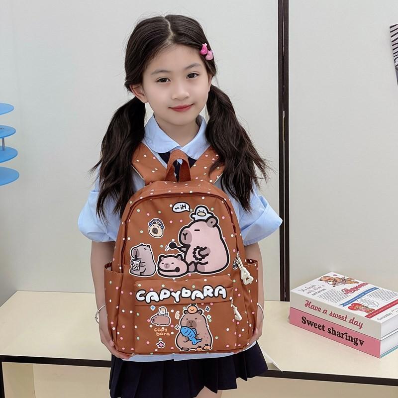 Cute Drinking Capybara Milk Tea Bcrocodile Fries Cartoon Pattern Backpack Kid
