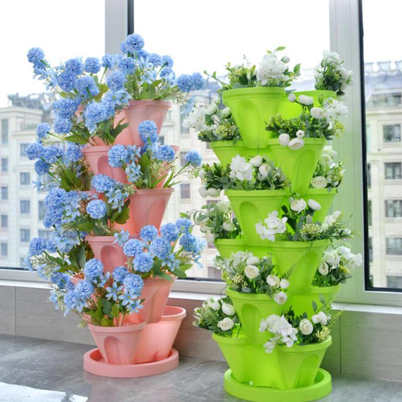 Vertikaler Turm Stapelbarer Blumentopf Kunststoff Mit Beweglichen Rollen Blumentopf Mehrschichtig Erdbeer Pflanzturm Hausgarten