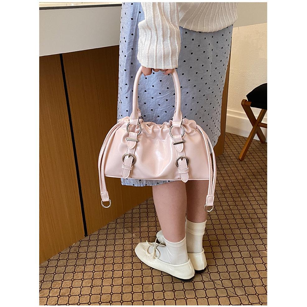 IELGY Soft Leather Pleated Portable Cloud Bag Shoulder Crossbody Female Bag