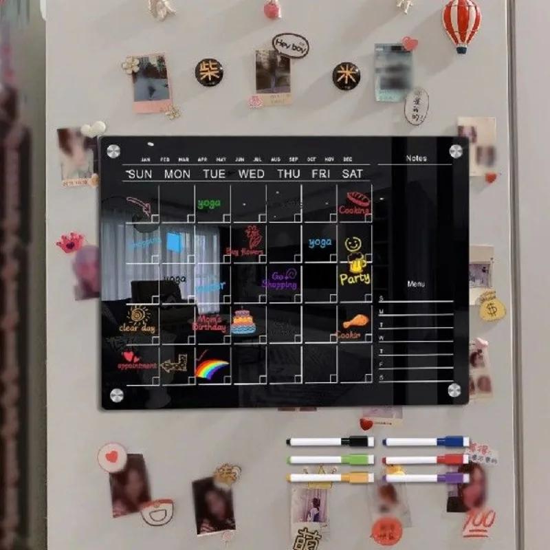 Magnetische Kühlschrankkalendertafel Klares Acryl Wochenplaner Magnetisches Whiteboard Transparente Kühlschrank-Schwarze Tafel Nachricht Menü