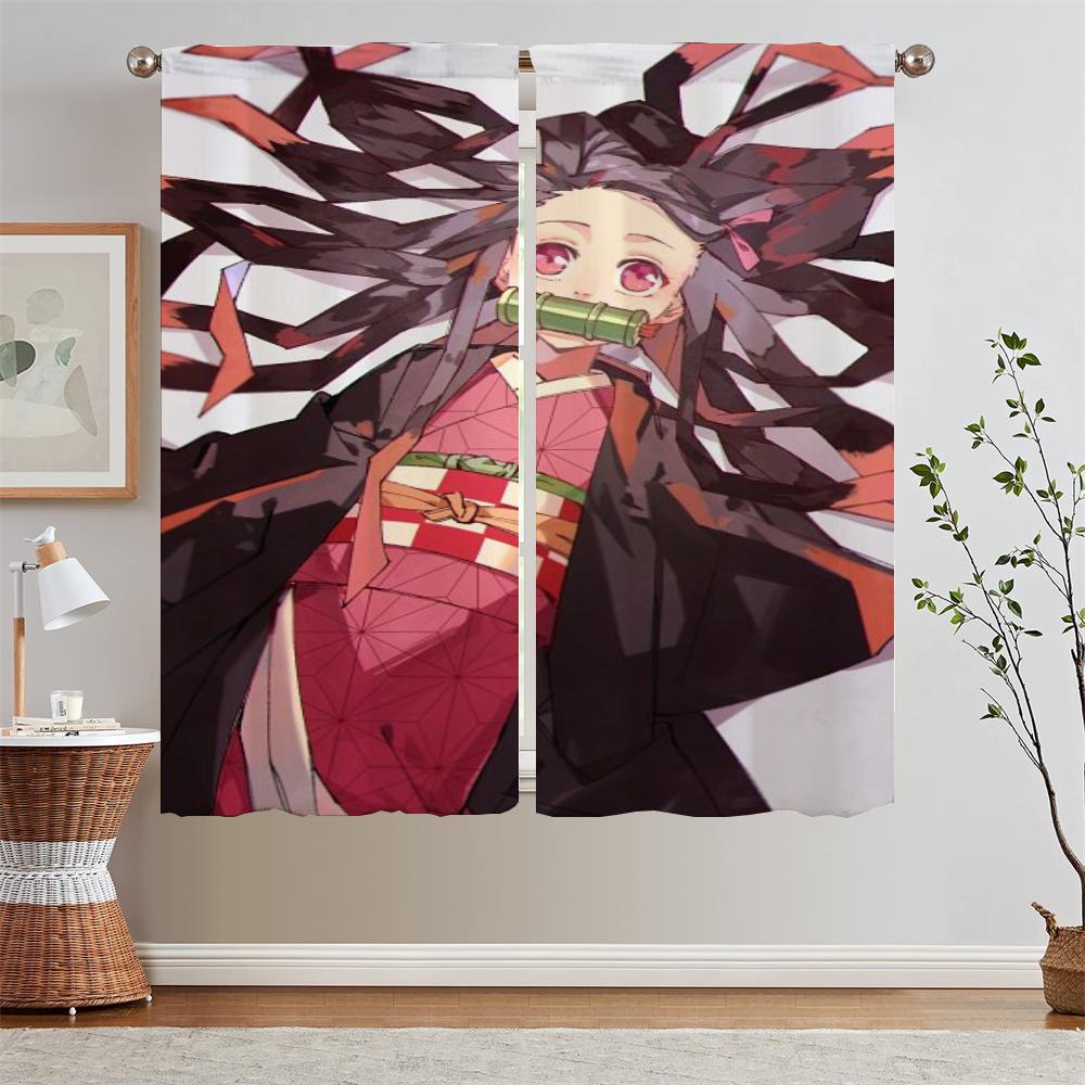 Lace Curtains On Offer Free Shipping Nezuko Kamado Cabinets for Living Room Decoration Blackout Beaded Curtain Tiebacks Blind