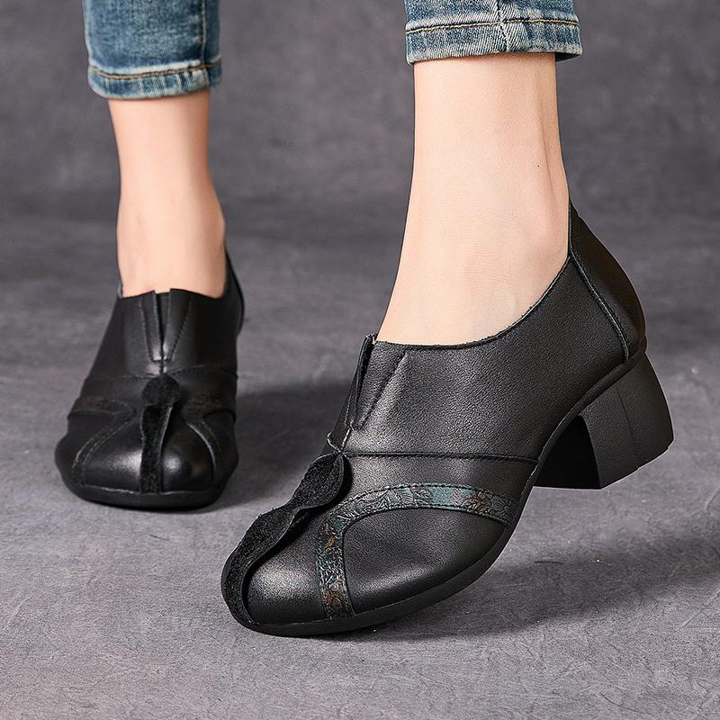 Fashion GKTINOO Women Pumps Genuine Leather High Heel Shoes Genuine Leather Thick Heels Handmade Shoe Vintage Style