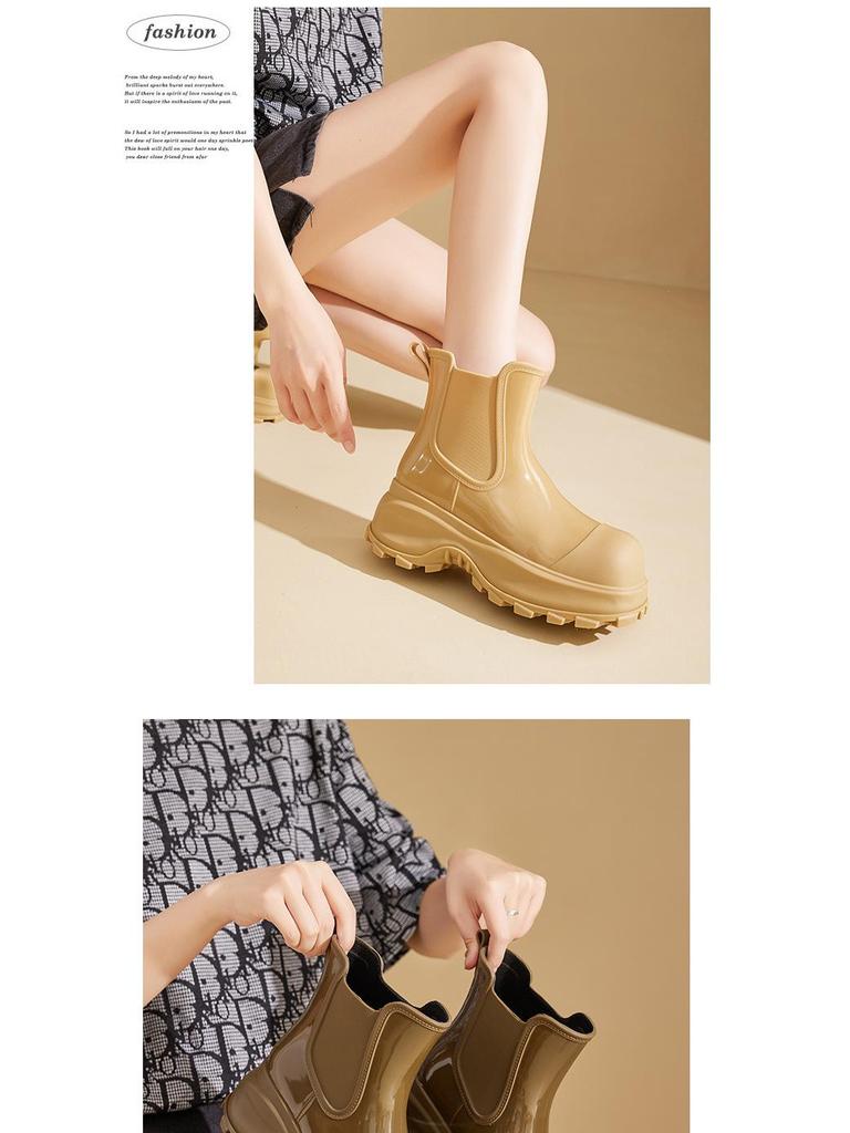 Women's Fashion Martin Rain Boots: Non-Slip, Thick Sole, Mid-Low Shaft, Height-Increasing Rubber Shoes