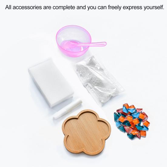 Yousheng 1 Set DIY Mosaic Tile Coaster Set Mixed Color Mosaic Kit with Wooden Coaster Kids Adults Handmade Mosaic Crafts Coaster with Accessories
