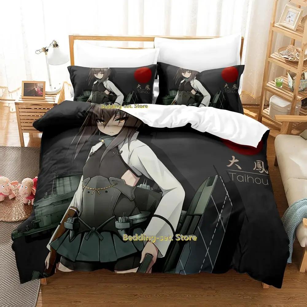 Nytt Kantai Collection Sängklädesset Tecknad Anime tredelat set Vuxen Barn Sovrum Påslakanset 3D Kawaii Flicka enkelsängsset
