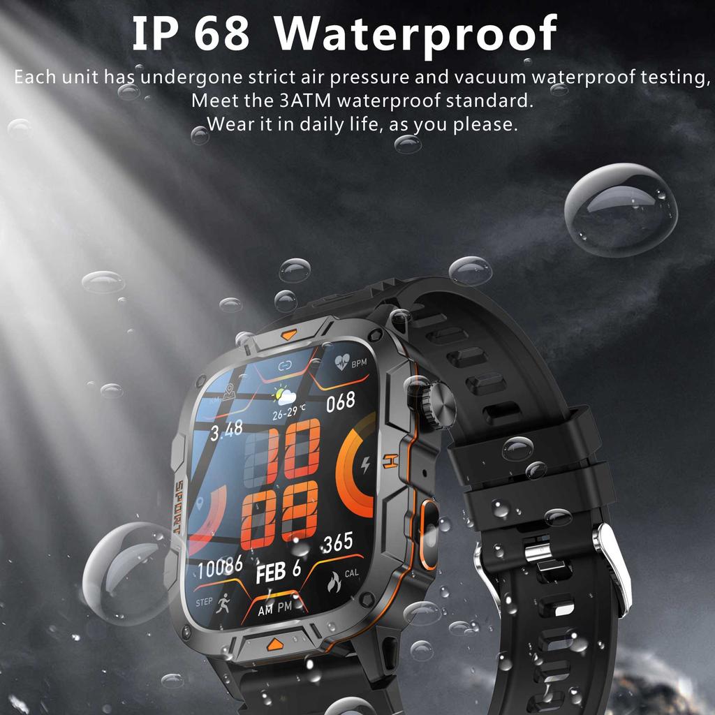 2025 New Military Grade Smart Watches Men 1.96" AMOLED 5ATM Waterproof Sports FitnessTracker BT Call Smartwatches Women For IOS