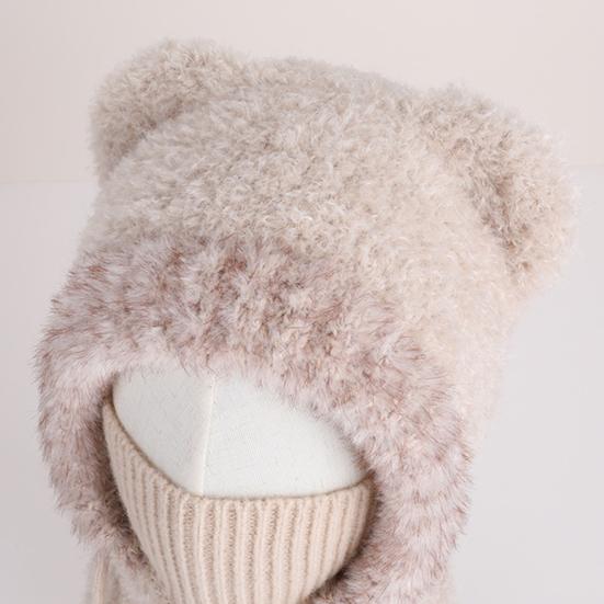 Children Hat Plush Bear Ear Styling Warm Windproof Winter Hat with Face Guard Neckerchief Function Vertical Headgear