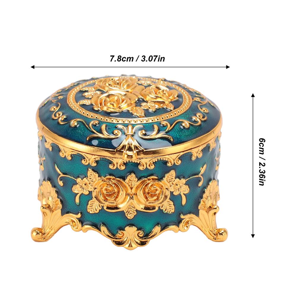 Vintage Jewelry Box Zinc Alloy Round Exquisite Hand Carved Gold Flower Pattern Versatile Storage Case for Ring Earring Necklace