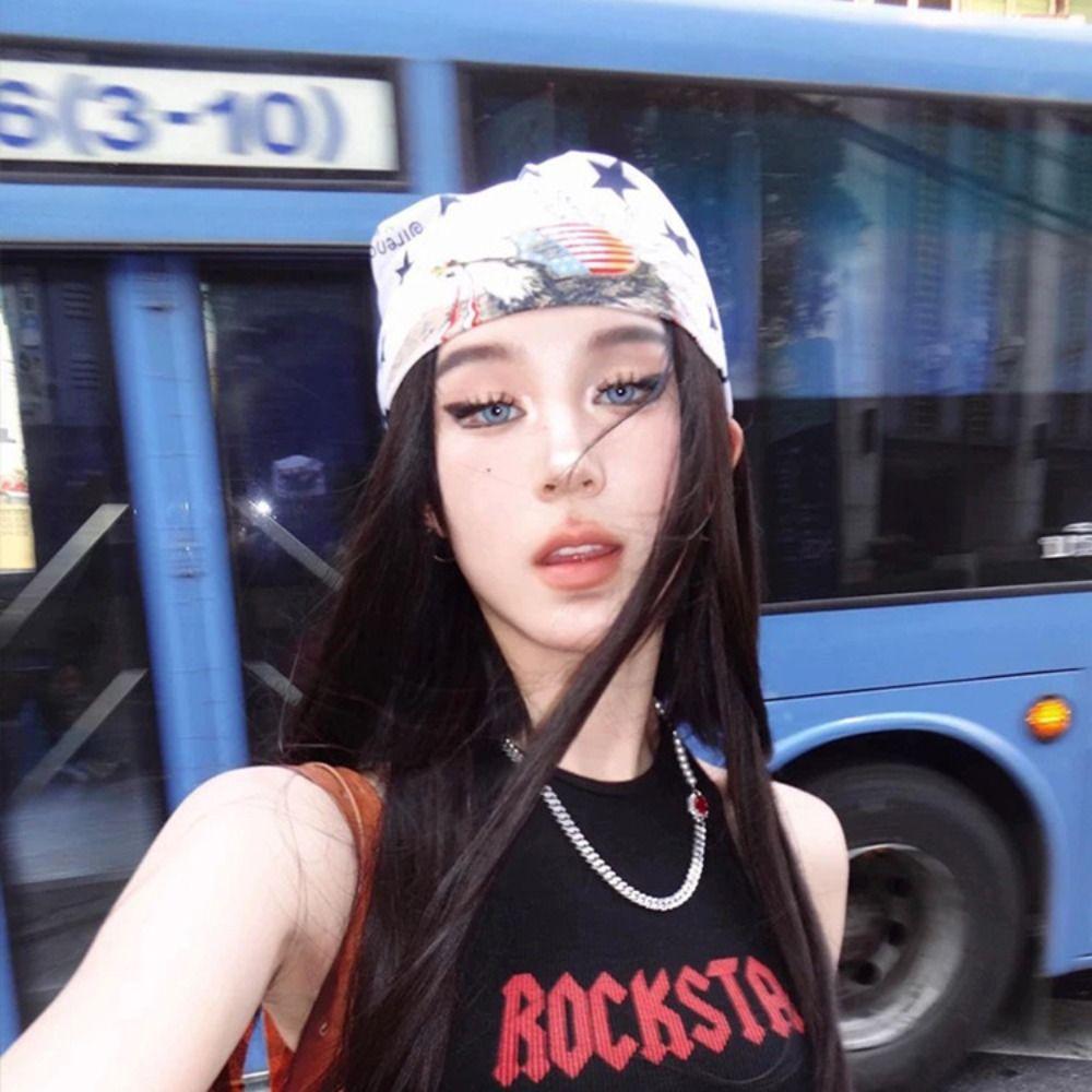 All-match Y2k Print Turban Sweet Small Square Scarf Retro Printed Headscarf  Beach