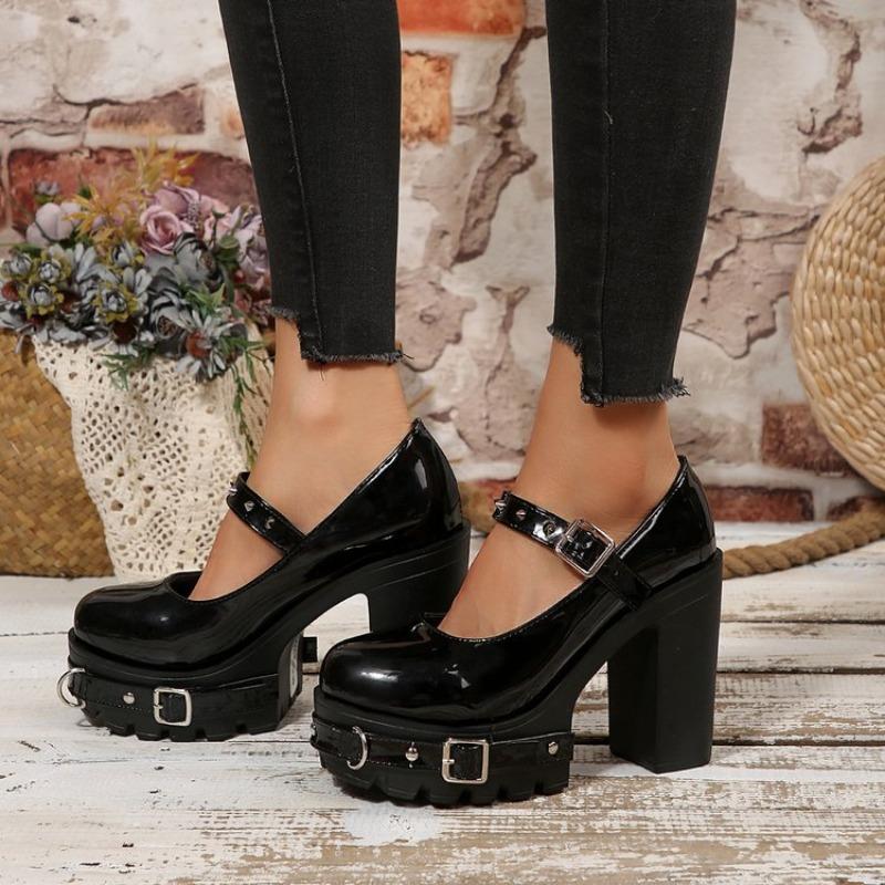 2026 Ankle Strap Chunky Platform Shoes Women Super High Heels Party Lolita Pumps Woman Patent Leather Punk Goth Shoes