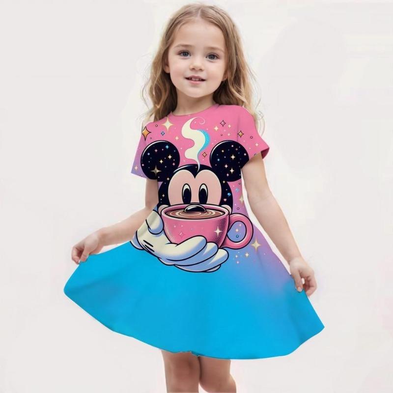 Girls Chic Color Block Unicorn Print Short Sleeve T-Shirt Dress Casual Dresses Summer Outwear
