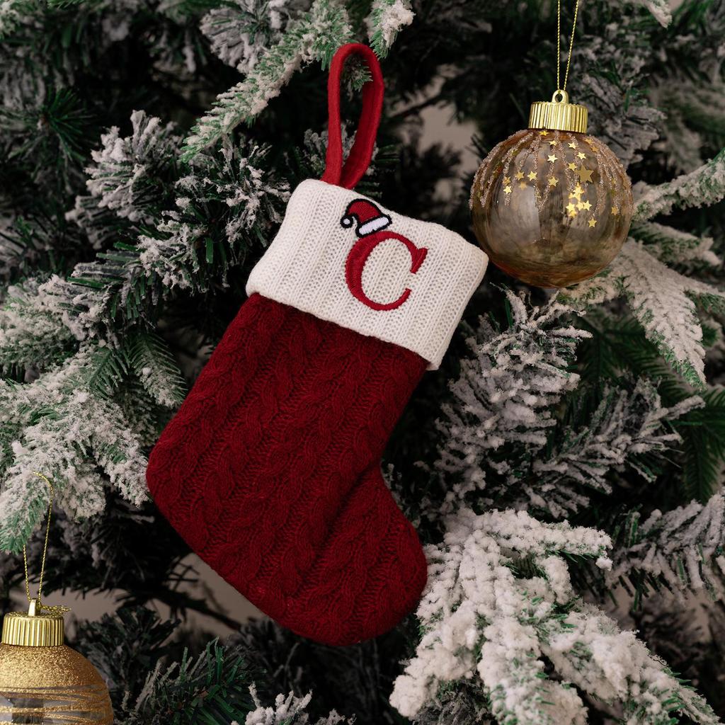 Haobei Red Knitted Christmas Stocking Ornament with Embroidered Lettering