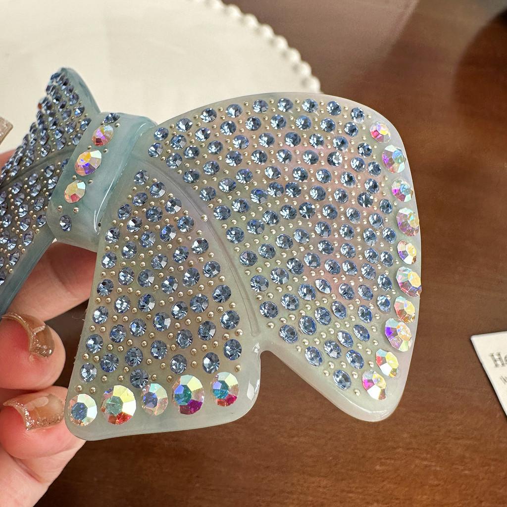 Glamorous Rhinestone Butterfly Knot Hairpin Spring Clip Stylish Acetate Headwear Women For
