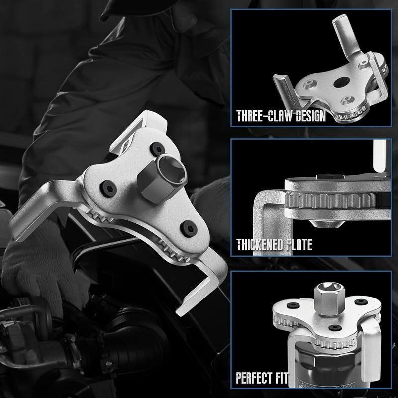 Universal Oil Filter Wrench Adjustable, from 2-1/2 inch to 4.5 inch 3 Jaw Oil Filter Removal Tool Set, 2 Way Oil Filter Wrench