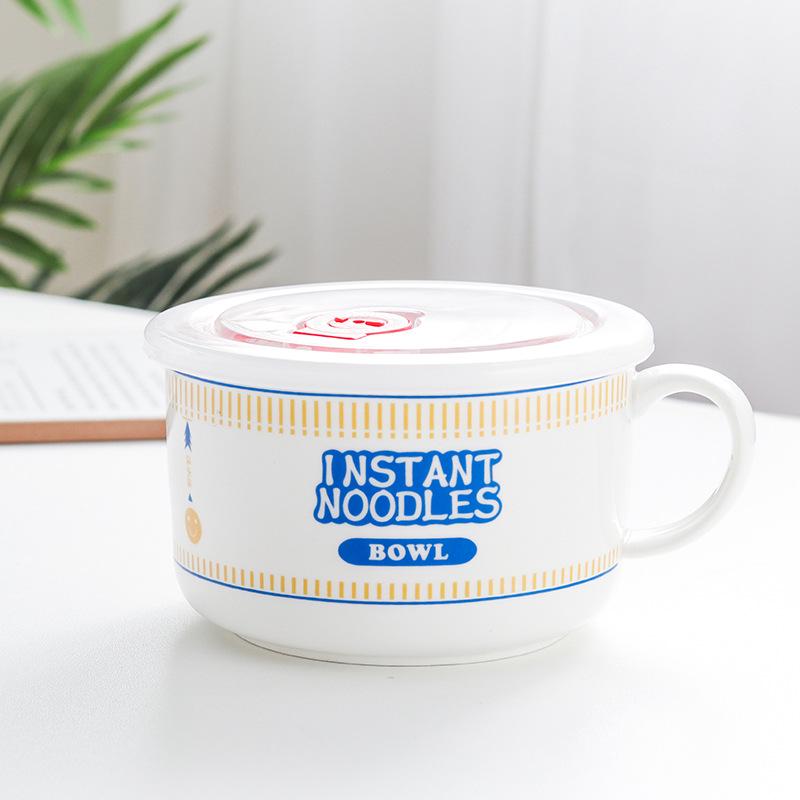 Japanese Ceramic Ramen Bowl Set: Includes Lid, Handle Bowl, Spoon, Chopsticks, and Gift Box - Perfect for Home, Dorm, and Lunch.