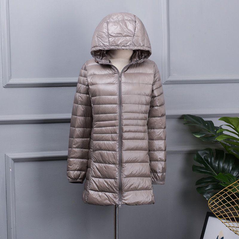 Plus Size Women's Lightweight Hooded Slim-Fit Down Jacket - Mid-Length, Clearance, Fits Up To 200 Lbs