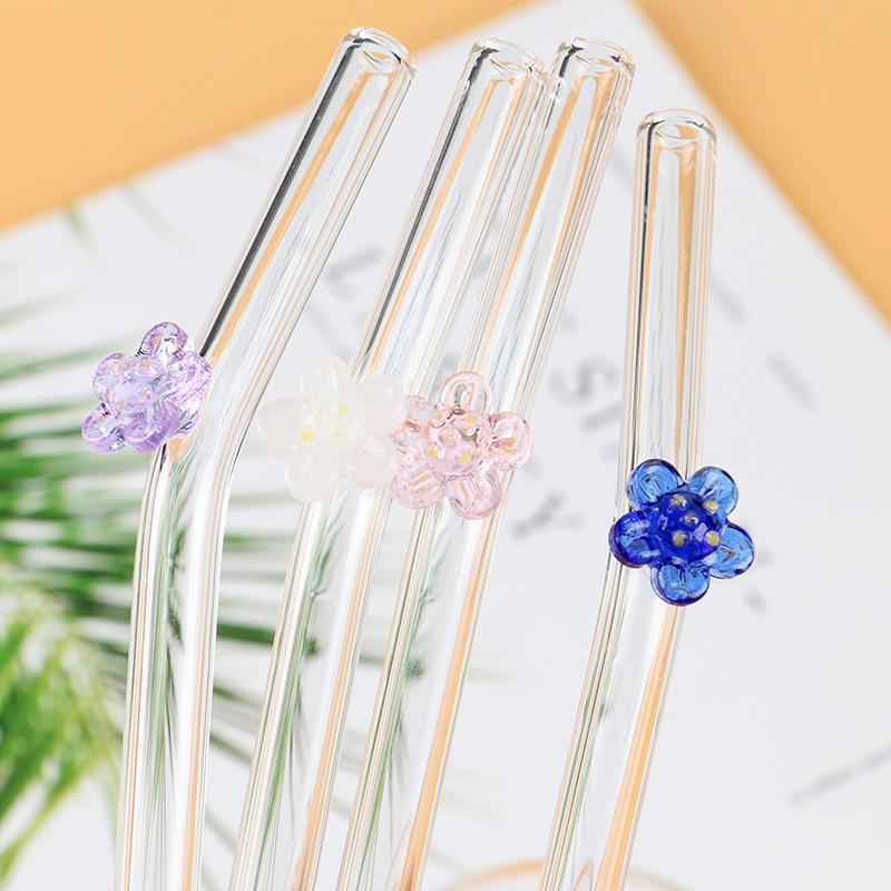 Flower Glass Straw Reusable Drinking Straws Cute Straw For Festival Party Wedding Cocktail Bar Beachs