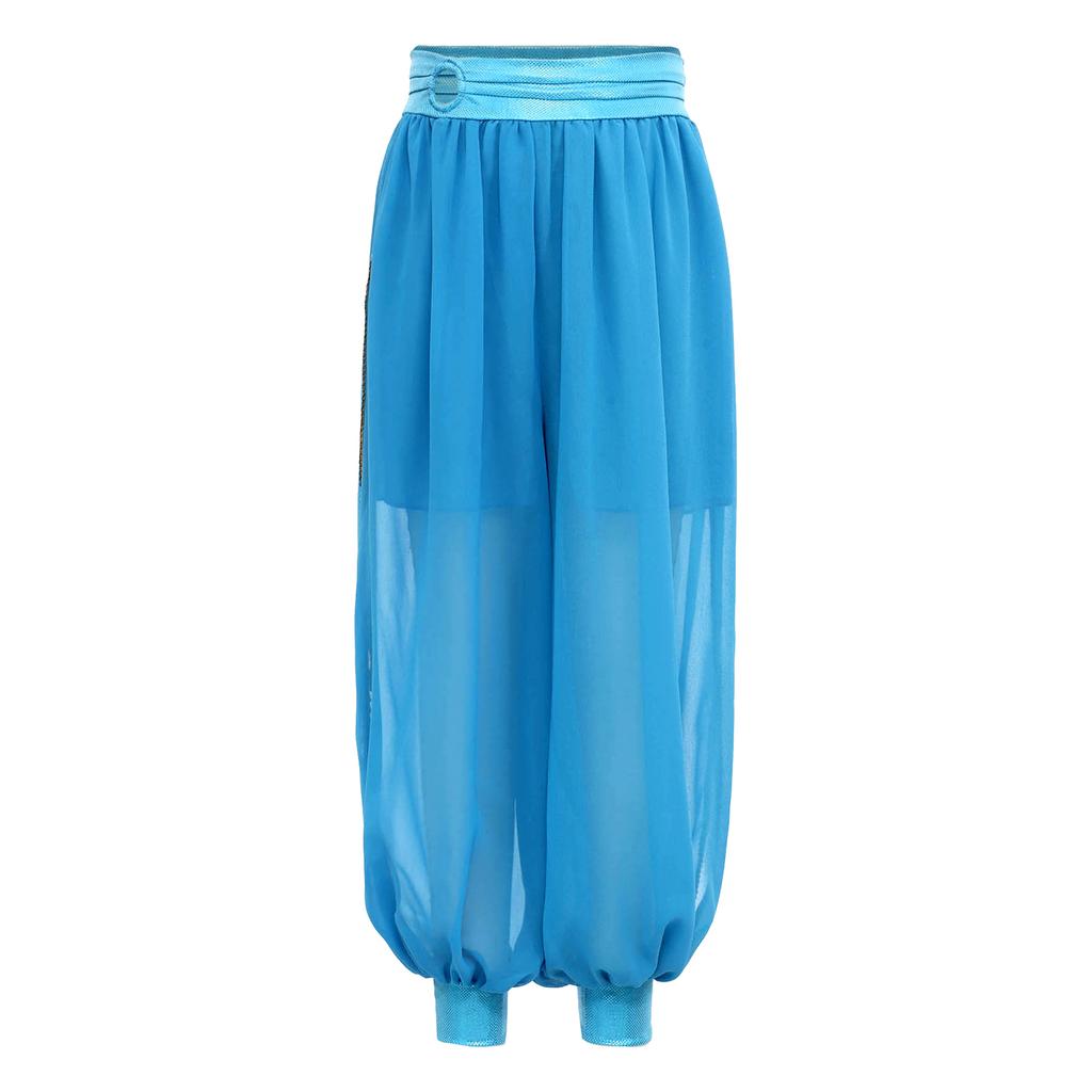 Shorts de Danse du Ventre pour Filles Chiffon Anneau O Taille Froncée Pantalon à Fente Latérale Costume d'Halloween Carnaval