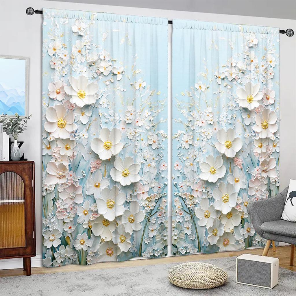 2-Panels Flower Painting Semi Blackout Curtains Half Blackout Suitable for Artistic Home Decorative Curtains