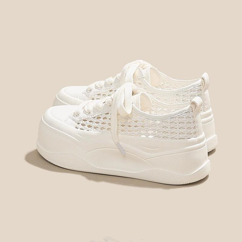 Ultra-light and Breathable~ 7cm Inner Height-increasing Hole Shoes Mesh White Shoes Women's New Summer Muffin Board Shoes