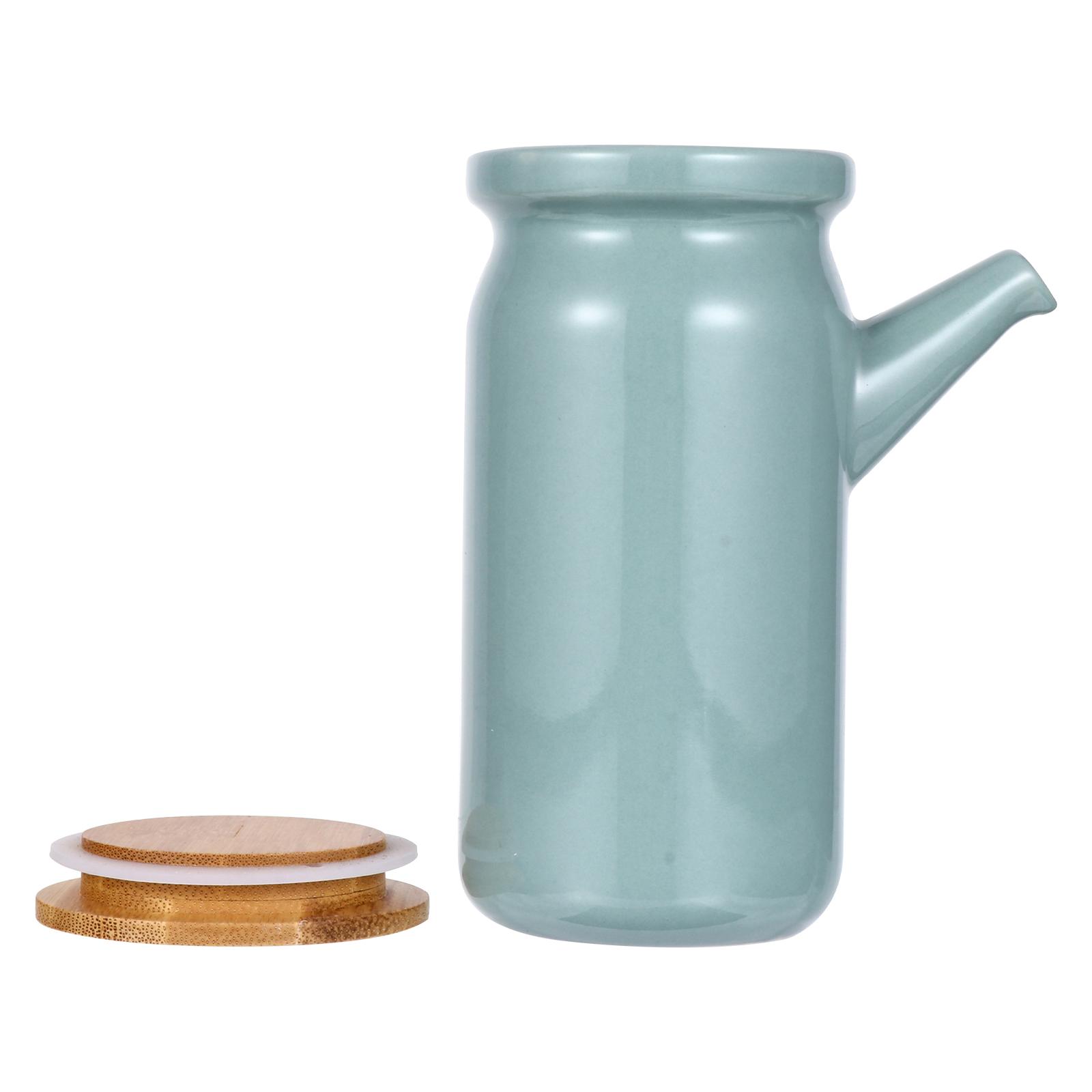 1pc Bottle Ceramic Wood Lid For Olive Oil Vinegar Storage Condiment Container Kitchen Gadget Cooking Tool Ceramic Oil Can