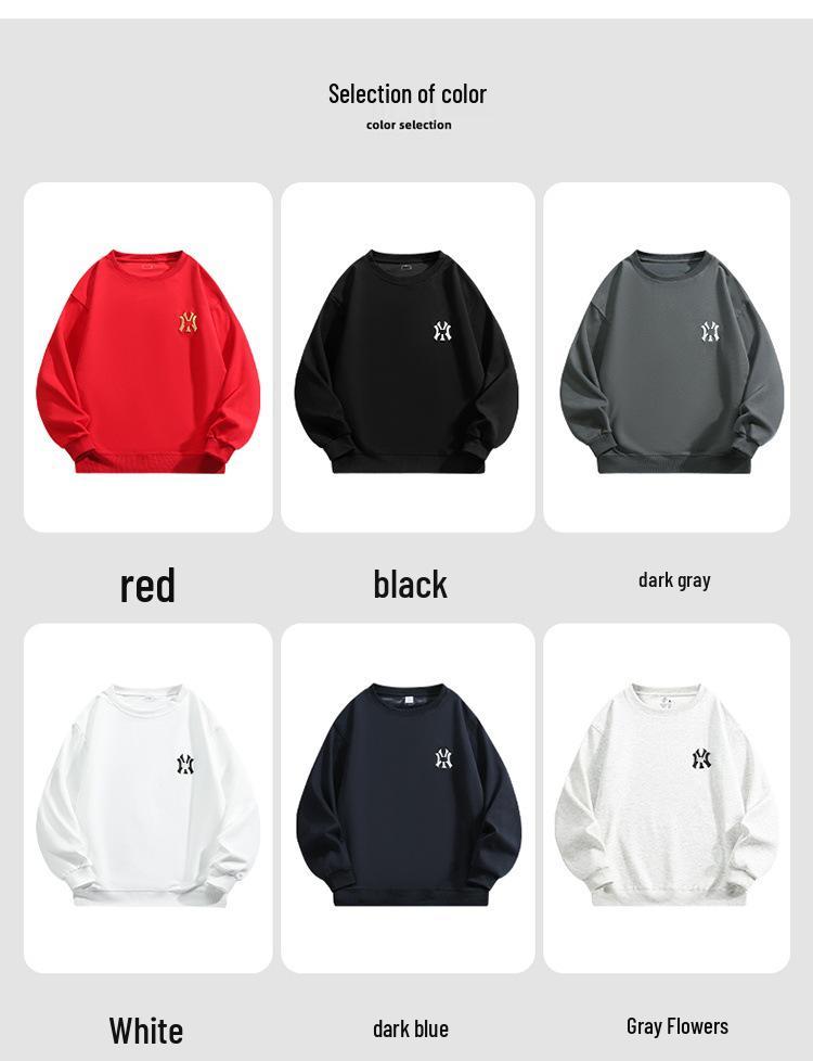 2024 Men's Heavyweight Cotton Round Neck Hoodie - Autumn/Winter Loose Fit with Plus Velvet Thickening, Trendy Style